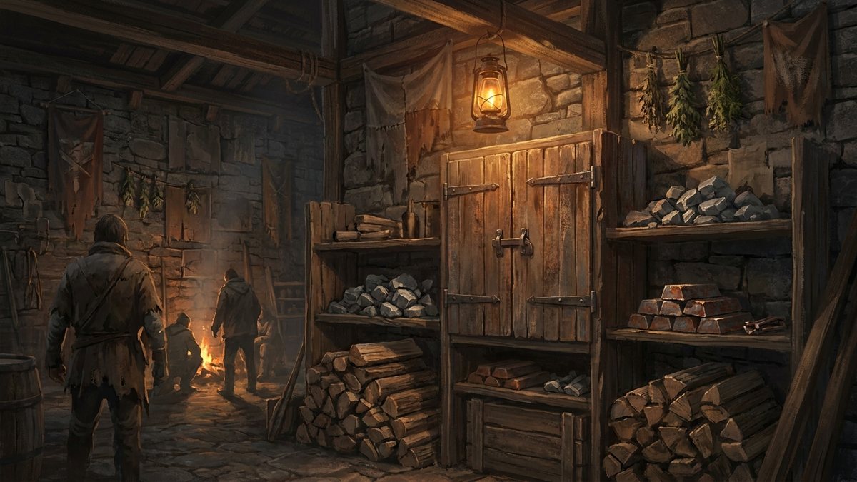A Tool Cupboard holding wood and stone inside a Rust base